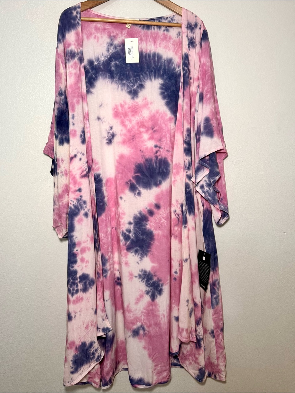 Loralette NWT Tie Dye Kimono Duster Cardigan Pink Purple Blue Plus 18/20